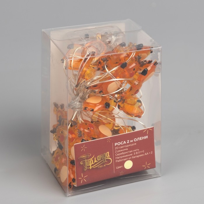 Гирлянда «Нить» 2 м роса с насадками «Олень», IP20, серебристая нить, 20 LED, 2 режима, батарейка ААх2 (нет в комплекте), свечение тёплое белое Гирлянда «Нить» 2 м роса с насадками «Олень», IP20, серебристая нить, 20 LED, 2 режима, батарейка ААх2 (нет в комплекте), свечение тёплое белое