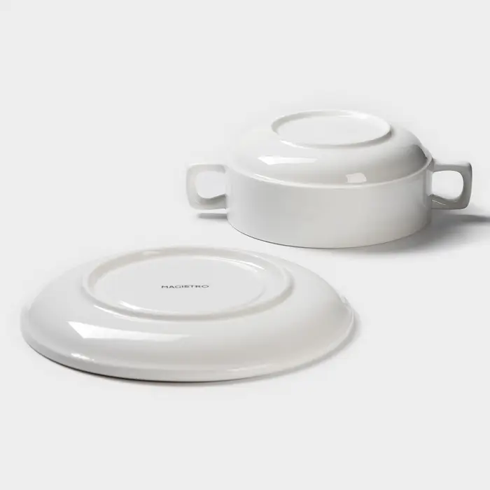Бульонница фарфоровая Magistro &laquo;Бланш&raquo;, 2 предмета: бульонница 400 мл, блюдце d=18 см, белое