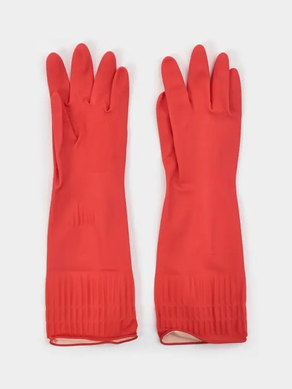 Перчатки хозяйственные Доляна, размер S, длинные манжеты, латексные, красные