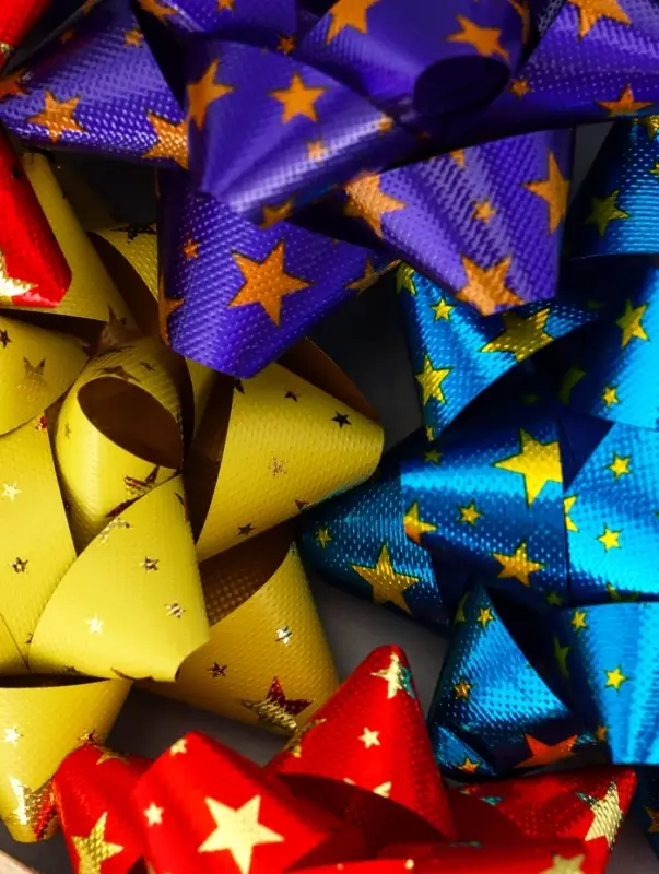 Подарочный Бант - звезда №7.5, металлик с рисунком, для упаковки подарков, набор 8 шт., МИКС