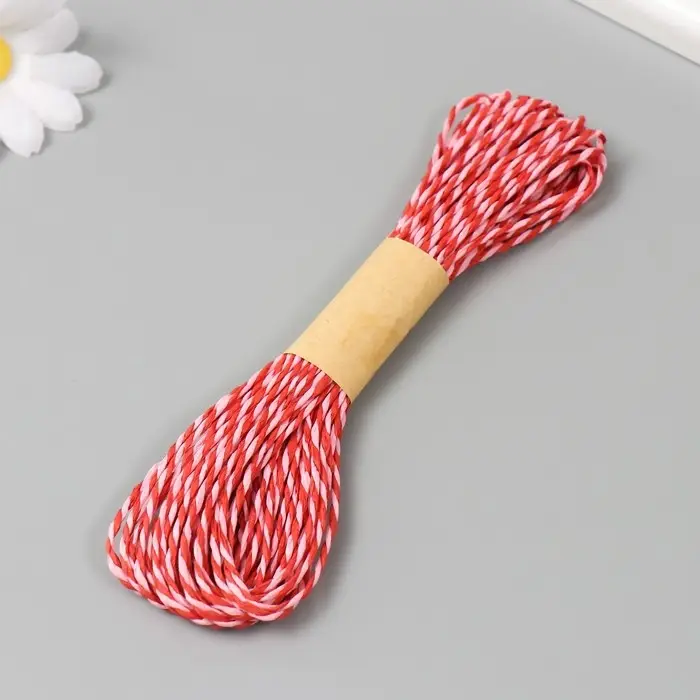 Пряжа 100% целлюлоза "Softino Raffia Color Melange" кручёная, красно-розовая 10м