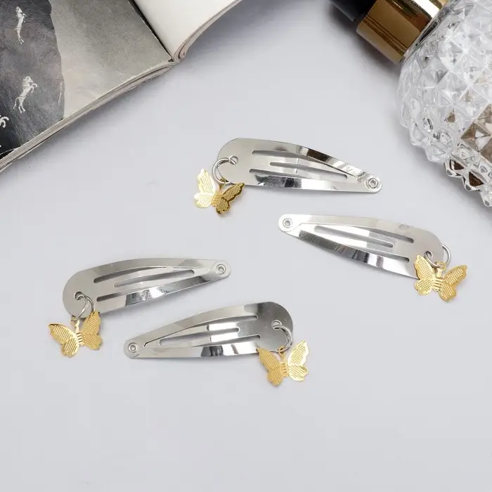 Невидимки для волос «Офелия», набор 4 шт., бабочка объём, 4.5 см, серебро Невидимки для волос «Офелия», набор 4 шт., бабочка объём, 4.5 см, серебро