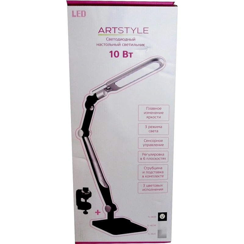 Светильник ARTSTYLE TL-402 LED 3 ур.ярк, подст+струбц, черный, сенс.управл