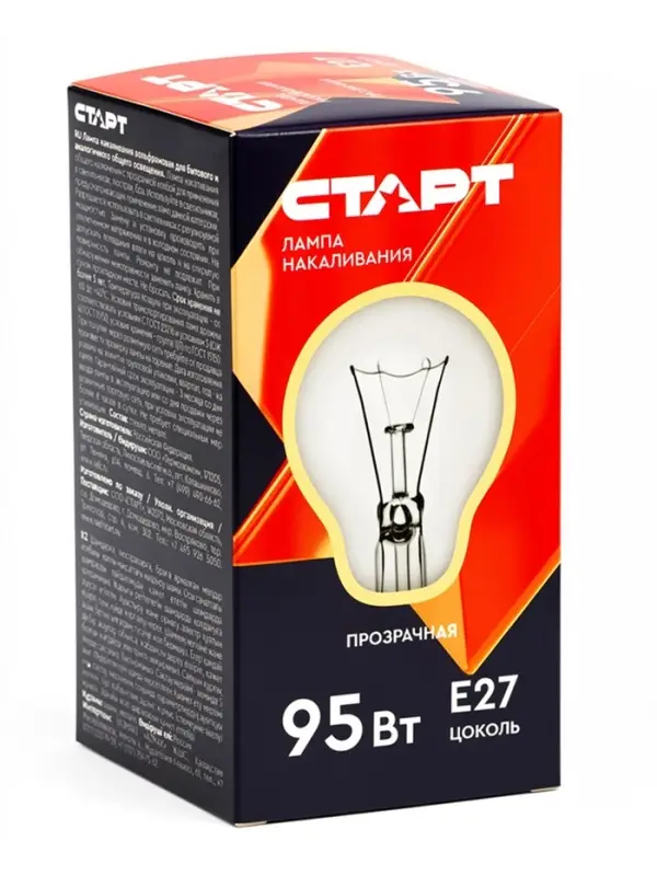 Лампа накаливания СТАРТ, Б, Е27, 95Вт, 230В