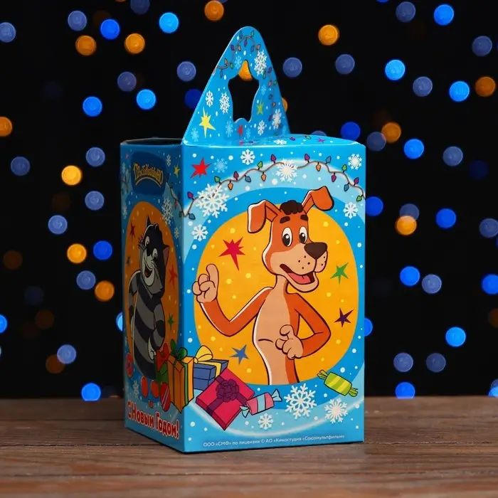 Коробка новогодняя подарочная складная «Простоквашино» 11×11×17.2 см