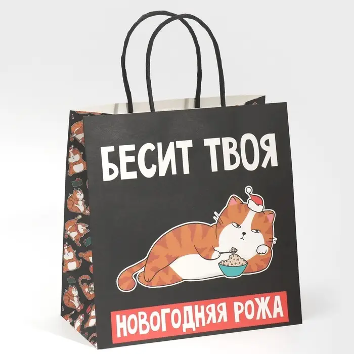 Пакет подарочный новогодний &laquo;Рожа&raquo;, 22 х 22 х 11 см