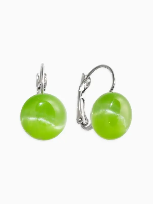 Серьги пластик "Таблетка" кошачий глаз, цвет светло-зелёный в серебре