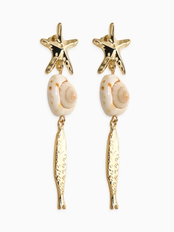 Серьги &laquo;Морской мир&raquo;, рыбки с ракушкой, белые в золоте
