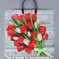 Пакет Букет тюльпанов - пластиковая ручка 44 х 40 см 100 мкм