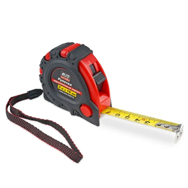 Рулетка 3м х 16 мм обрезиненный корпус (3 фиксатора, зацеп с магнитом) AVS MT3016RM