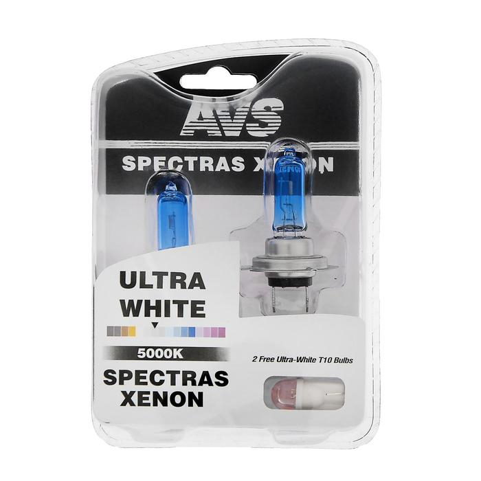 Лампа автомобильная AVS SPECTRAS Xenon 5000K, H7, 12 В, 75 Вт, + T10, набор 2 шт Лампа автомобильная AVS SPECTRAS Xenon 5000K, H7, 12 В, 75 Вт, + T10, набор 2 шт