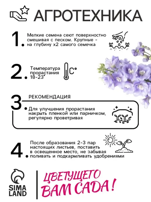 Семена цветов Дельфиниум  Семена цветов Дельфиниум "Джиневер культурный", ц/п,  0,05 г