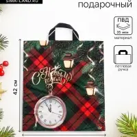 Пакет подарочный новогодний &laquo;Часы с фонариками&raquo;, полиэтиленовый с петлевой ручкой, 42&times;38 см