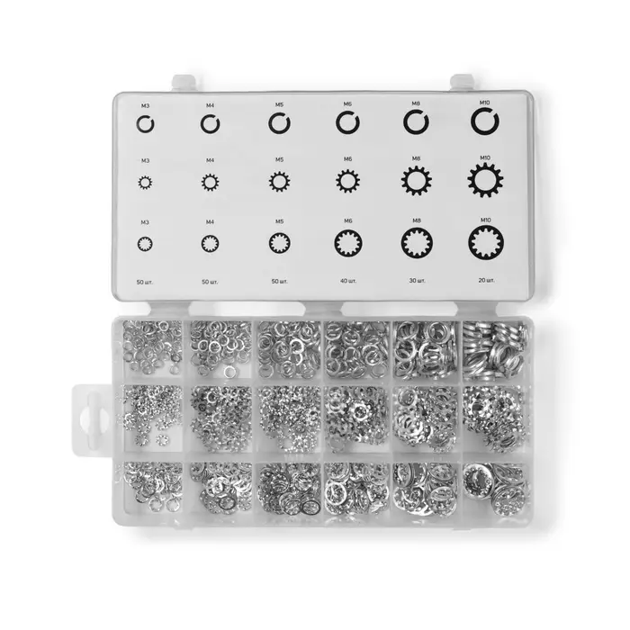 Набор гроверы и корончатые шайбы ТУНДРА krep, 720 предметов