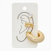 Серьга и кафф QF &laquo;Бублик&raquo;, набор 3 шт. стразы, цвет золото