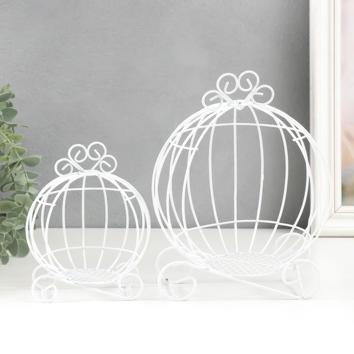 Подсвечник металл Подсвечник металл "Карета-тыква" белый набор 2 шт 16х12х9 см 20х14,5х12 см