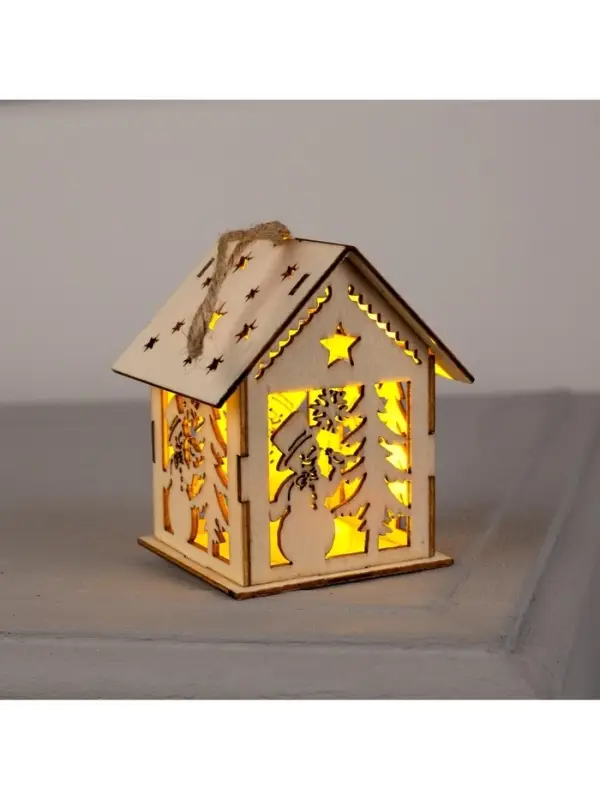 Ёлочная игрушка &laquo;Домик со снеговиком&raquo;, 7.5&times;6.5&times;6 см, от батареек, свечение тёплое белое