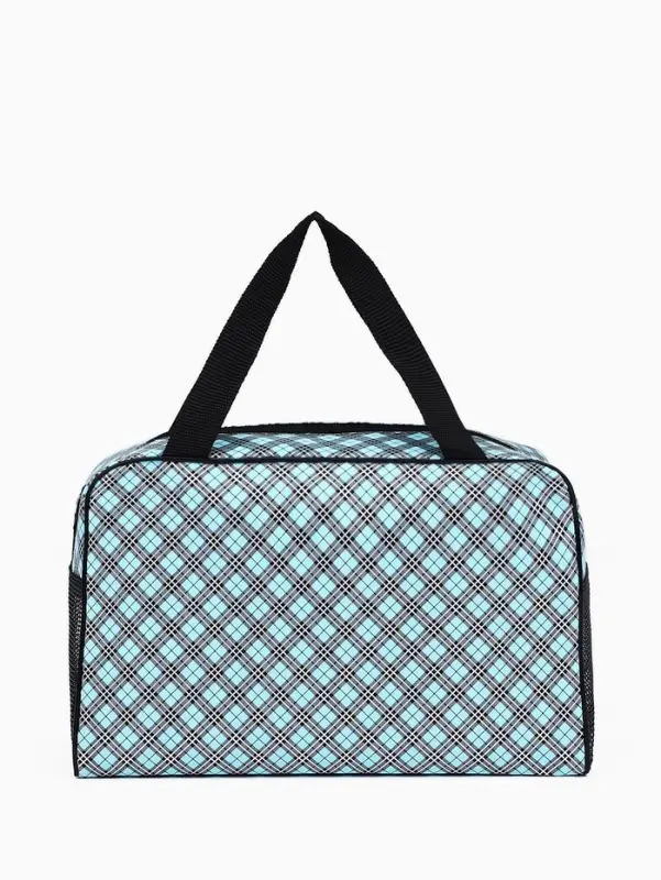 Косметичка-сумка на молнии с сеткой, с ручками, с принтом, голубая