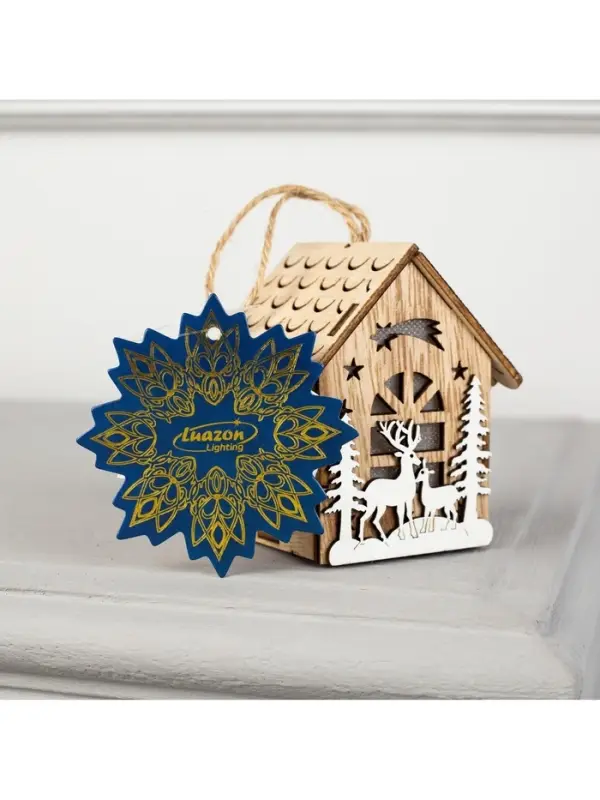 Ёлочная игрушка &laquo;Домик с оленями&raquo;, 8&times;7&times;5.5 см, от батареек, свечение тёплое белое