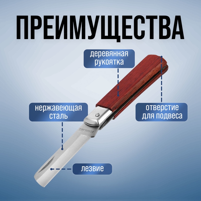 Нож универсальный складной ТУНДРА, деревянная рукоятка, прямое лезвие, нержавеющая сталь Нож универсальный складной ТУНДРА, деревянная рукоятка, прямое лезвие, нержавеющая сталь