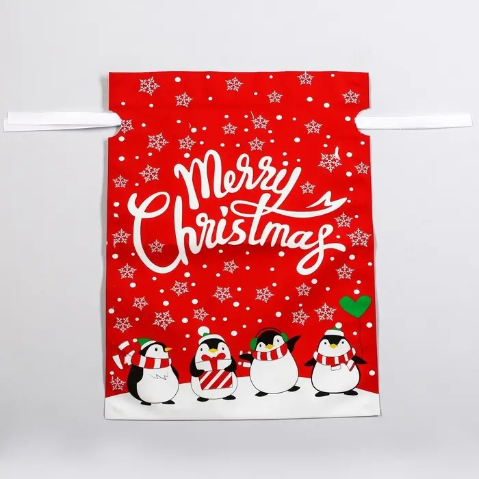 Пакет подарочный новогодний с завязками, &laquo;Пингвины&raquo;, 24&times;32 см