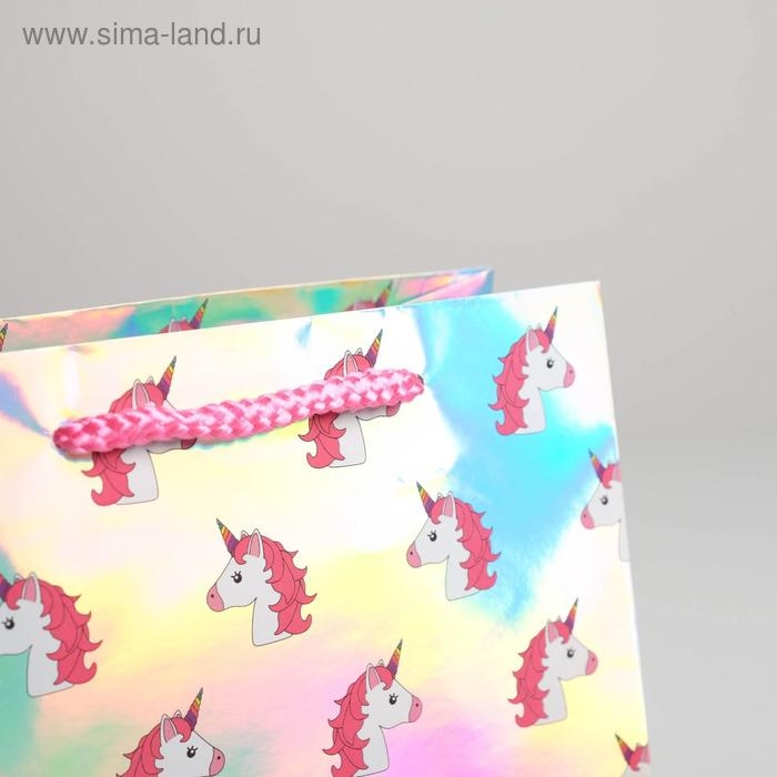Пакет подарочный голографический, упаковка, «Единорожки», 18 х 23 х 10 см