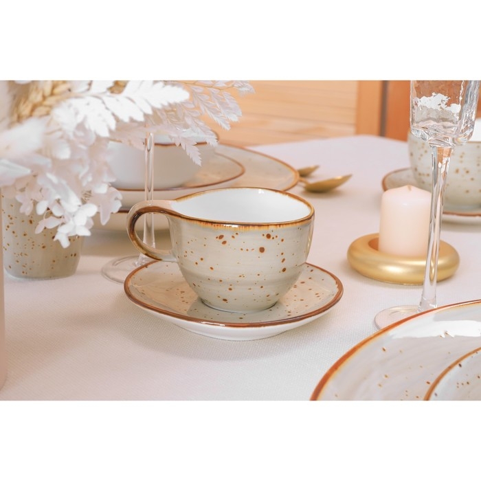 Чайная пара фарфоровая Magistro Mediterana, 2 предмета: чашка 250 мл, блюдце 16×15 см, цвет бежевый Чайная пара фарфоровая Magistro Mediterana, 2 предмета: чашка 250 мл, блюдце 16×15 см, цвет бежевый