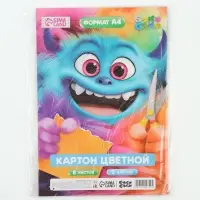Картон цветной А4, 8 л., 8 цветов, немелованный односторонний, на скобе