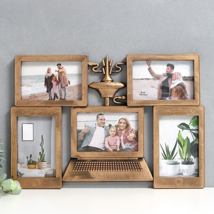 Фоторамка пластик на 5 фото 10х15 см  Фоторамка пластик на 5 фото 10х15 см "Ноутбук" тёмное золото 30,5х44,5 см