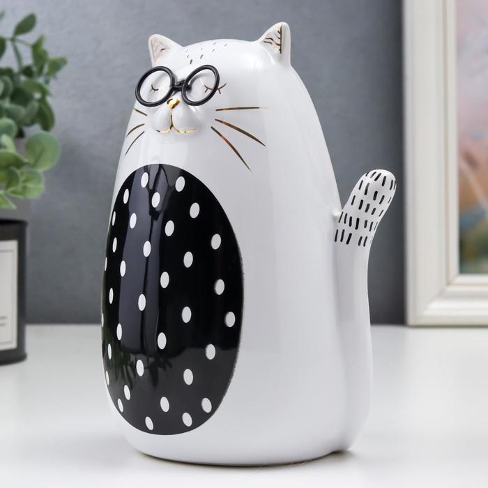 Сувенир керамика Сувенир керамика "Котик в очках" бело-чёрный с золотом 18,2х9,5х11,8 см