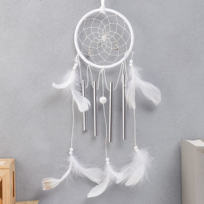 Ловец снов+музыка ветра 4 трубочки Ловец снов+музыка ветра 4 трубочки "Паутинка с звёздочками" d=13 см МИКС 47 см