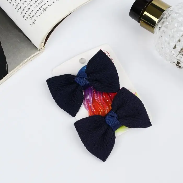 Зажим для волос  Зажим для волос "Школьница" (набор 2 шт) текстура, 6 см, синий