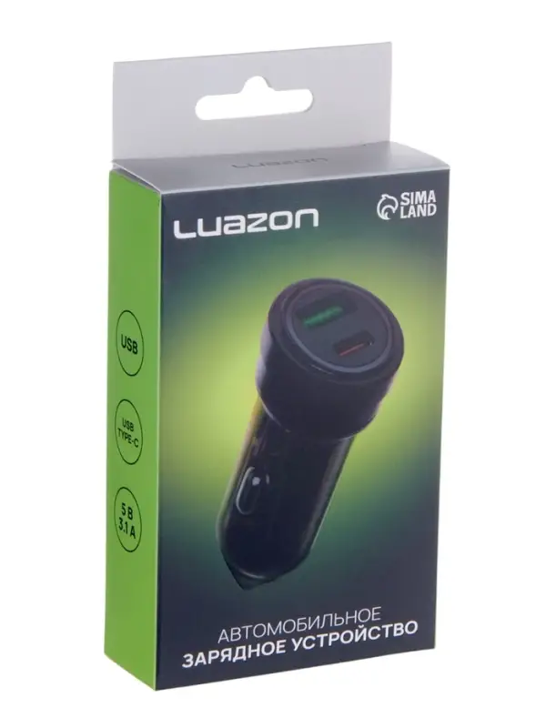 Автомобильное зарядное устройство Luazon AR-CA01, USB, Type-C, PD, 20 W, прозрачное, чёрное