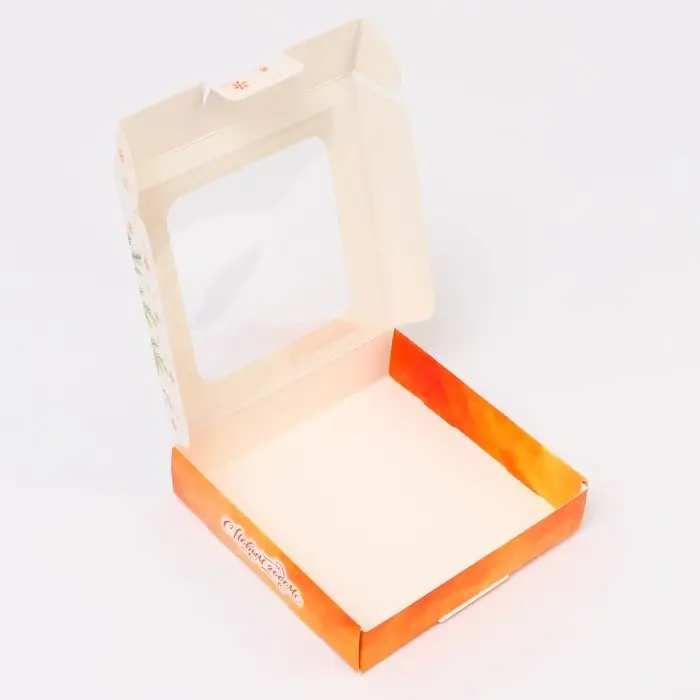 Подарочная коробка сборная с окном «С Новым годом!», 13×13×3 см Подарочная коробка сборная с окном «С Новым годом!», 13×13×3 см