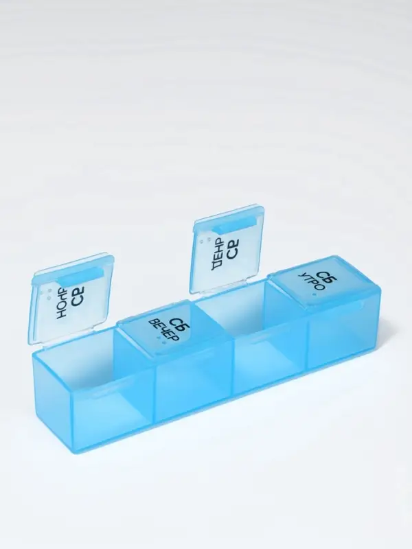 Таблетница - органайзер &laquo;Неделька&raquo;, съёмные ячейки, утро/день/вечер/ночь, 17.5&times;10.7&times;2.5 см, 7 контейнеров по 4 секции, разноцветная