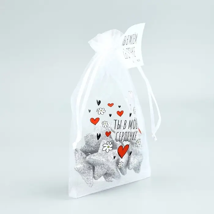 Мешочек подарочный из фатина с термонаклейкой «Ты в моем сердечке», 11 х 16 см +/- 1.5 см Мешочек подарочный из фатина с термонаклейкой «Ты в моем сердечке», 11 х 16 см +/- 1.5 см