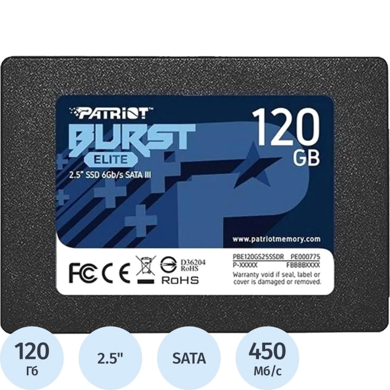 SSD накопитель Patriot SATA III 120Gb Burst Elite 2.5 (PBE120GS25SSDR)