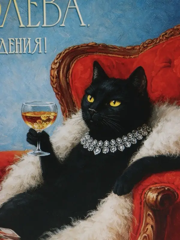 Открытка &laquo;Королева, с Днём Рождения!&raquo;, кошка, 15&times;15 см