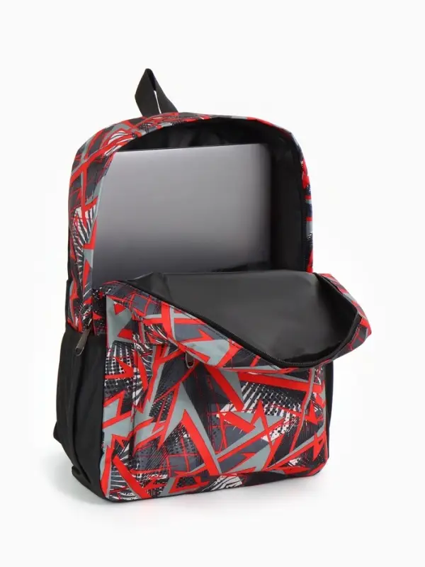 Рюкзак школьный на молнии, с карманами, с принтом, 30&times;13&times;42 см, чёрный