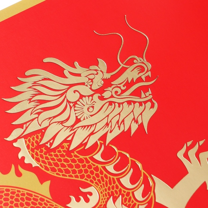 Тетрадь 80 листов в клетку на скрепке Dragon, обложка мелованный картон, матовая лаимнация, тиснение фольгой, МИКС