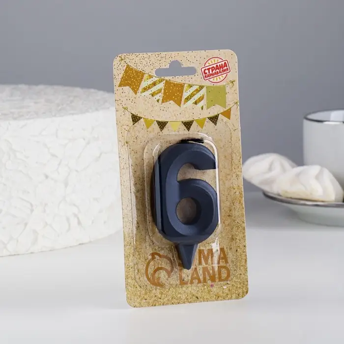 Свеча в торт &laquo;Грань&raquo;, цифра 6, черный металлик, 6.5 см