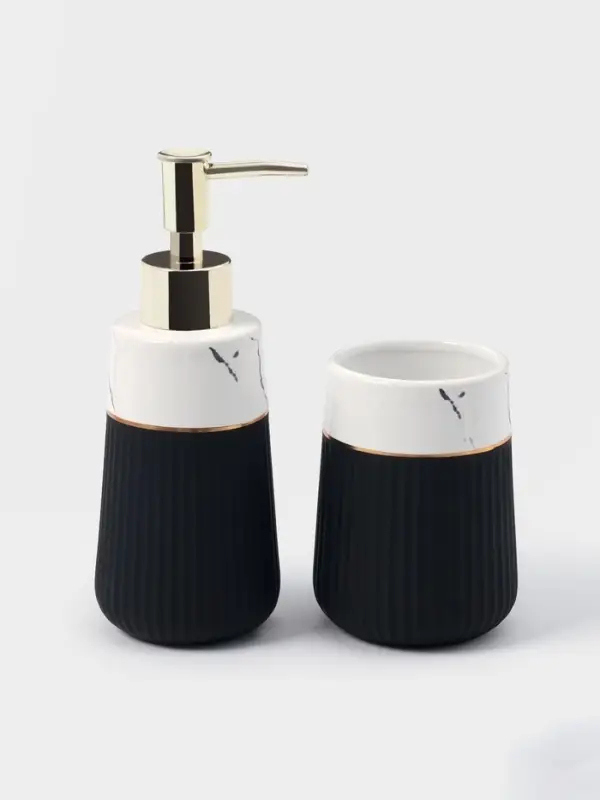 Аксессуары для ванной SAVANNA Grace, 3 предмета, дозатор для мыла 290 мл, стакан, мыльница, чёрные