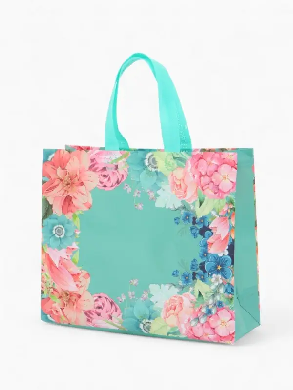 Сумка хозяйственная без застёжки, с цветочным принтом, 32&times;10&times;26 см, голубая