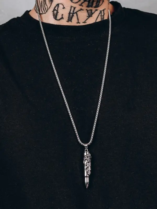 Кулон унисекс &laquo;Пуля&raquo;, резной рисунок, цвет чернёное серебро, 60 см