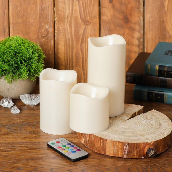 Свеча светодиодная «Нежность», с пультом, 12 режимов, набор 3 шт. Свеча светодиодная «Нежность», с пультом, 12 режимов, набор 3 шт.