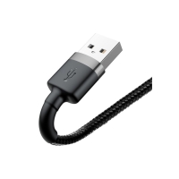 Кабель Baseus, Lightning - USB, 2.4 А, ПВХ оплётка, 1 м, чёрно-серый