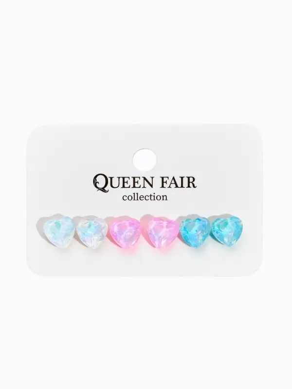 Серьги пусеты QF &laquo;Летние истории&raquo;, 3 пары, сердца, цветные