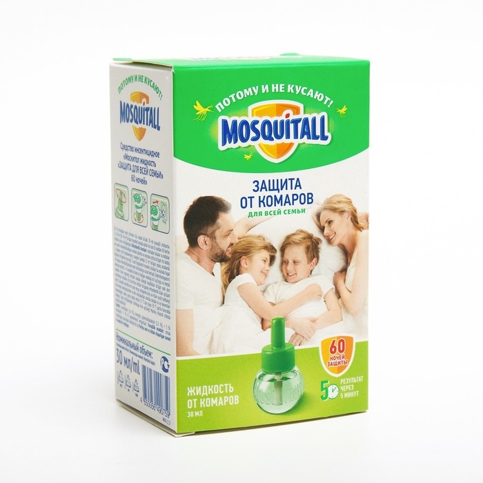 Жидкость от комаров, Mosquitall  Жидкость от комаров, Mosquitall "Защита для всей семьи", 60 ночей, 30 мл