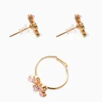 Набор детский "Выбражулька" 3 пред-а: кулон, кольцо, серьги, цветок, розовый в золоте