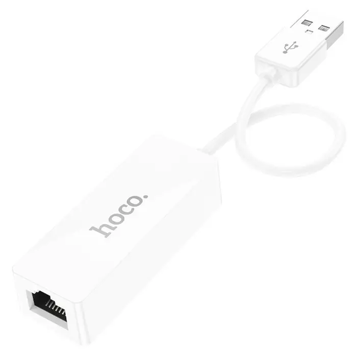 Адаптер Hoco UA22, USB-A - ethernet (100 Мб), 15 см, белый
